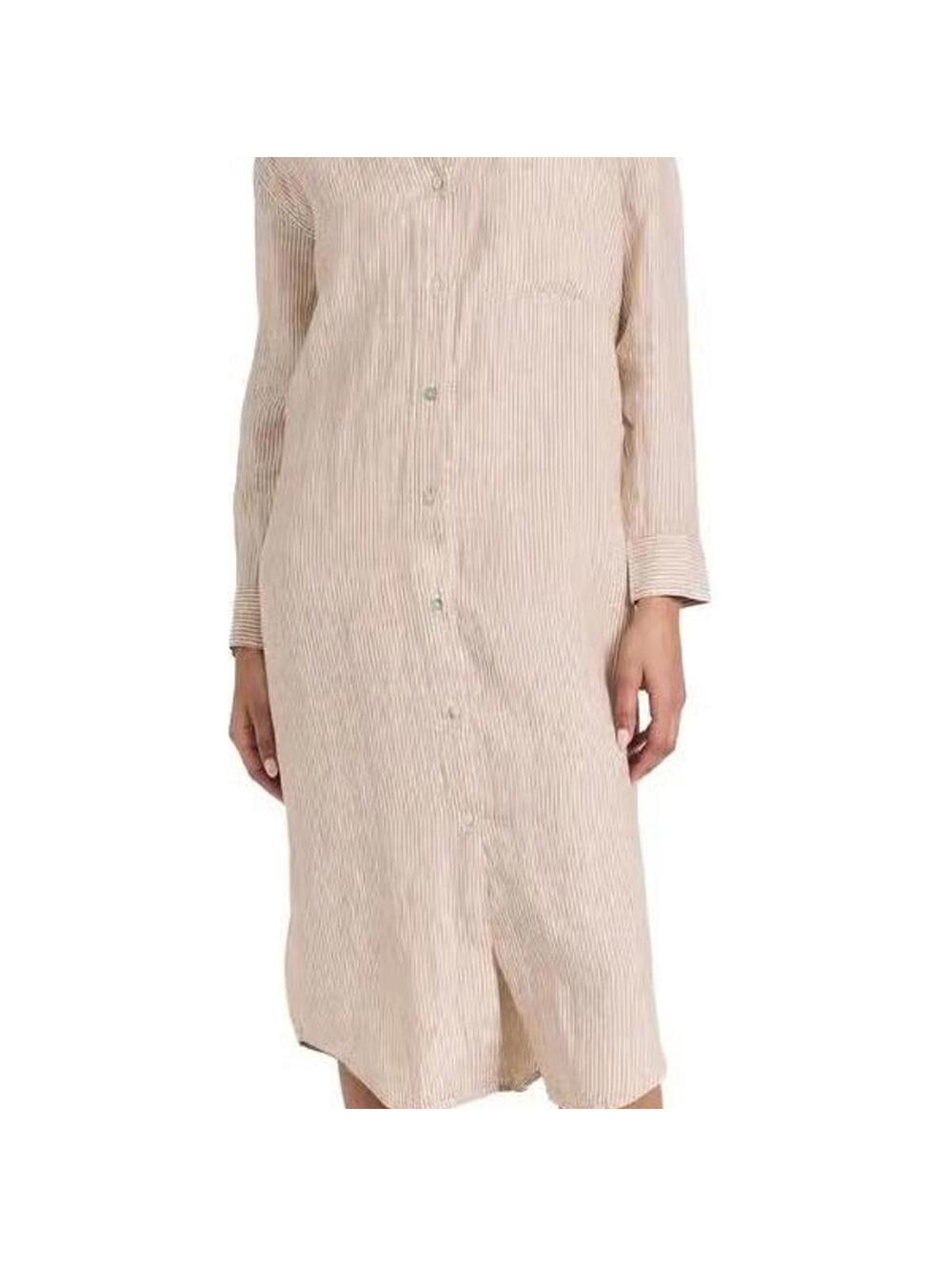 Faherty Linen Laguna Maxi dress in a golden sun stripe pattern and 100% linen